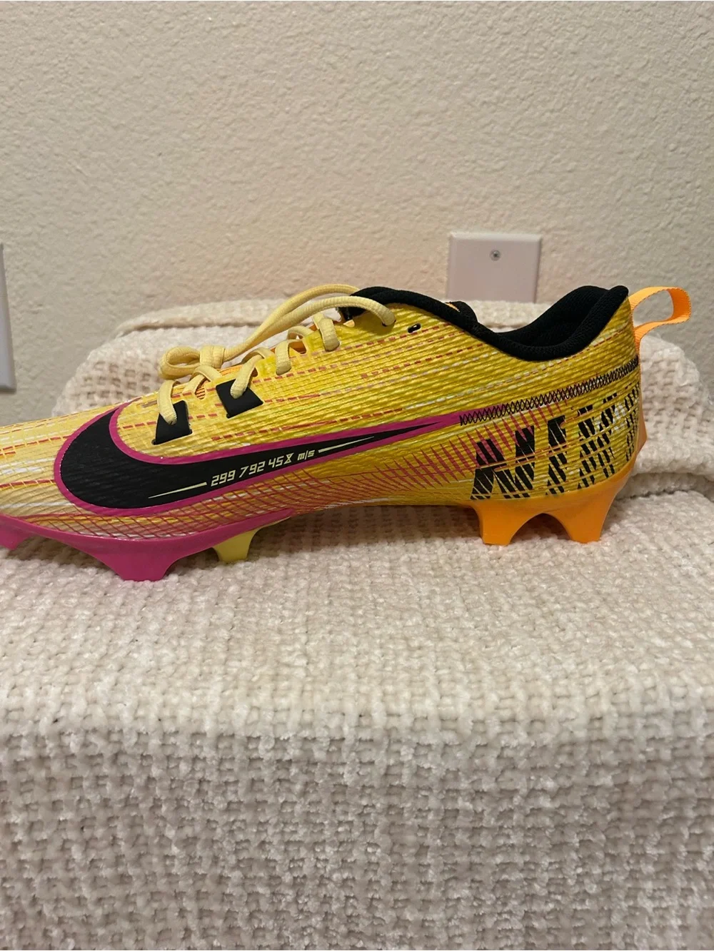 Nike Yellow and Black Athletic Sneakers with Pink Swoosh